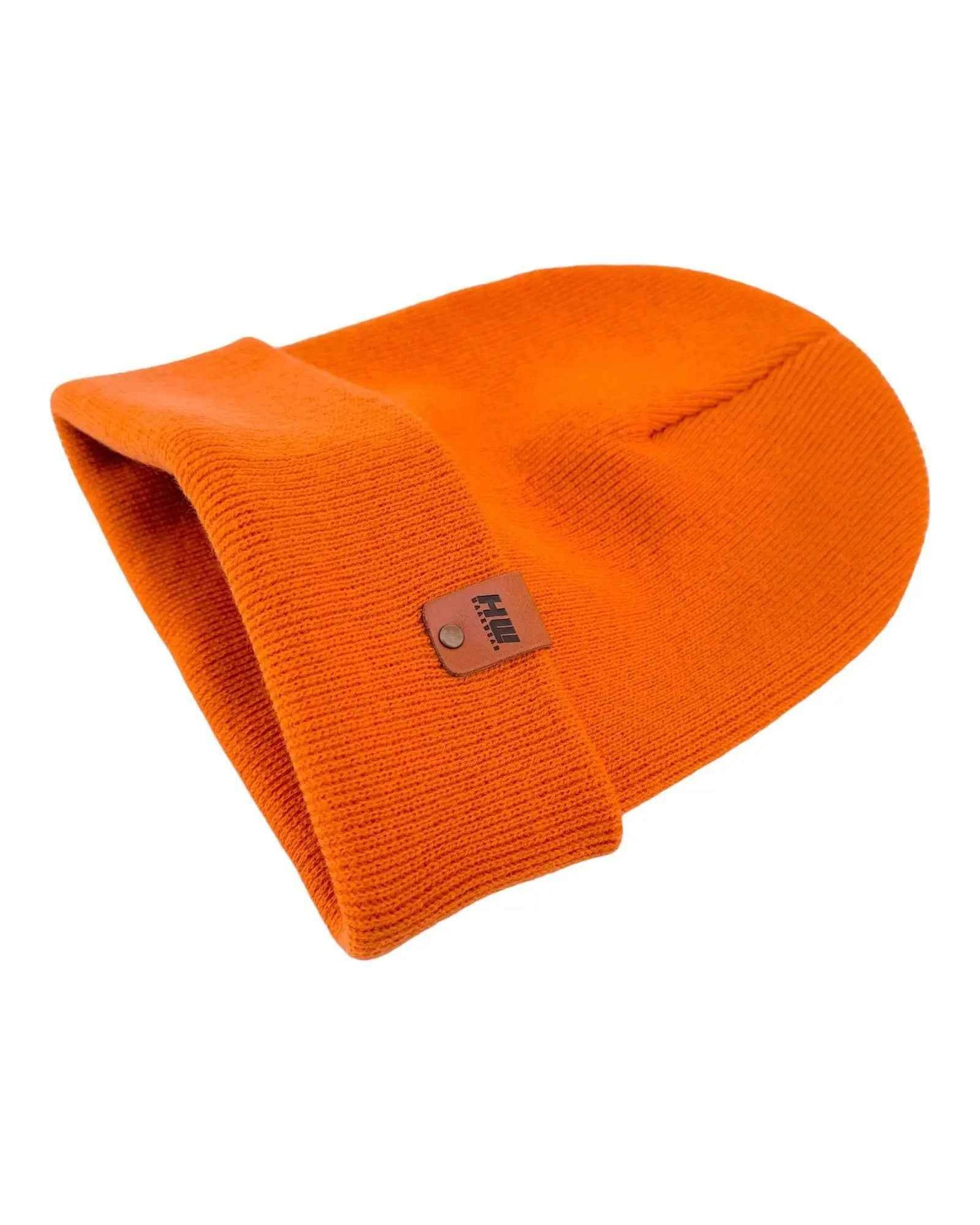 HAAKWEAR Knit Cuffed Classic Beanie / Hat - Tiger Orange, Made in USA