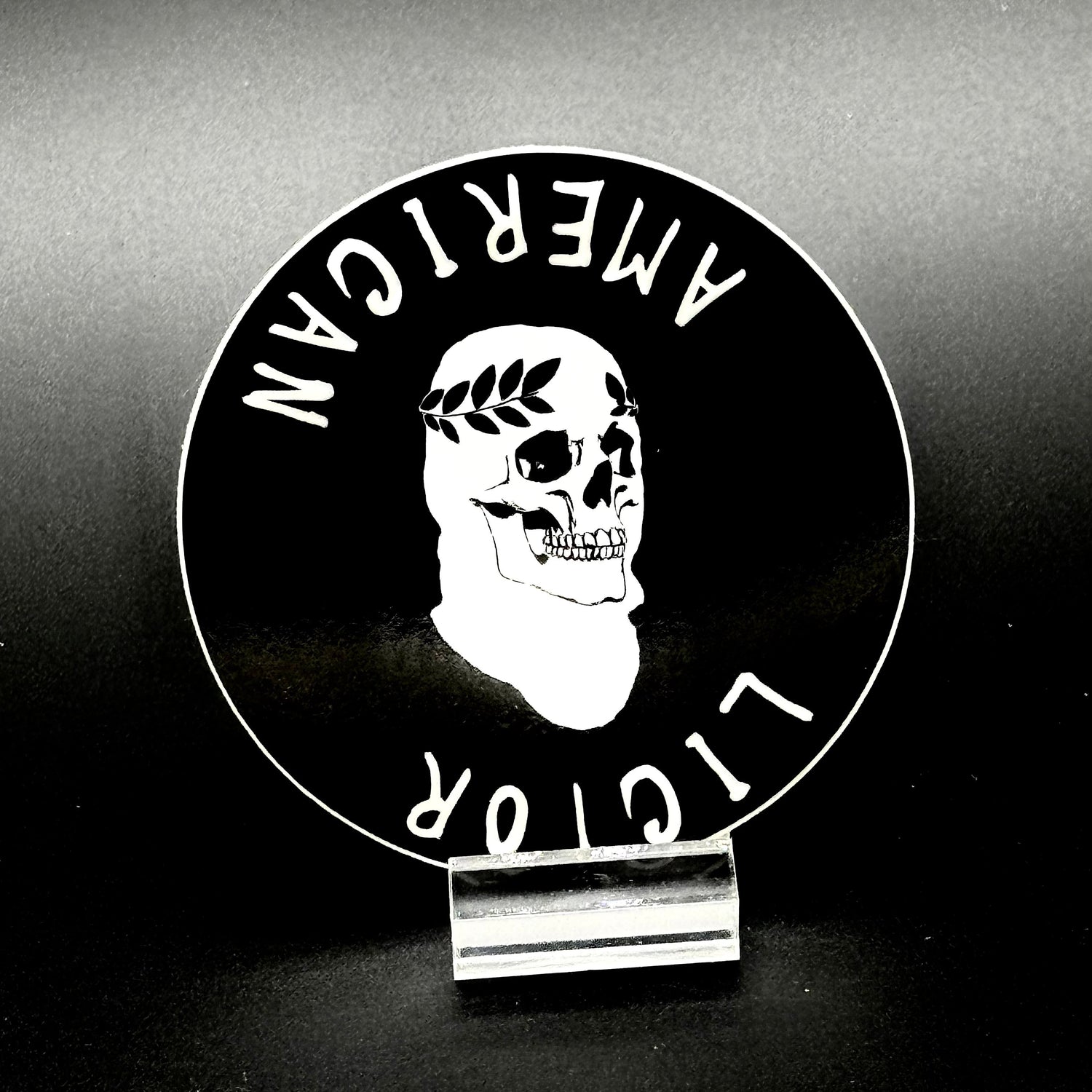 Sticker of the American Lictor Skull Logo in black