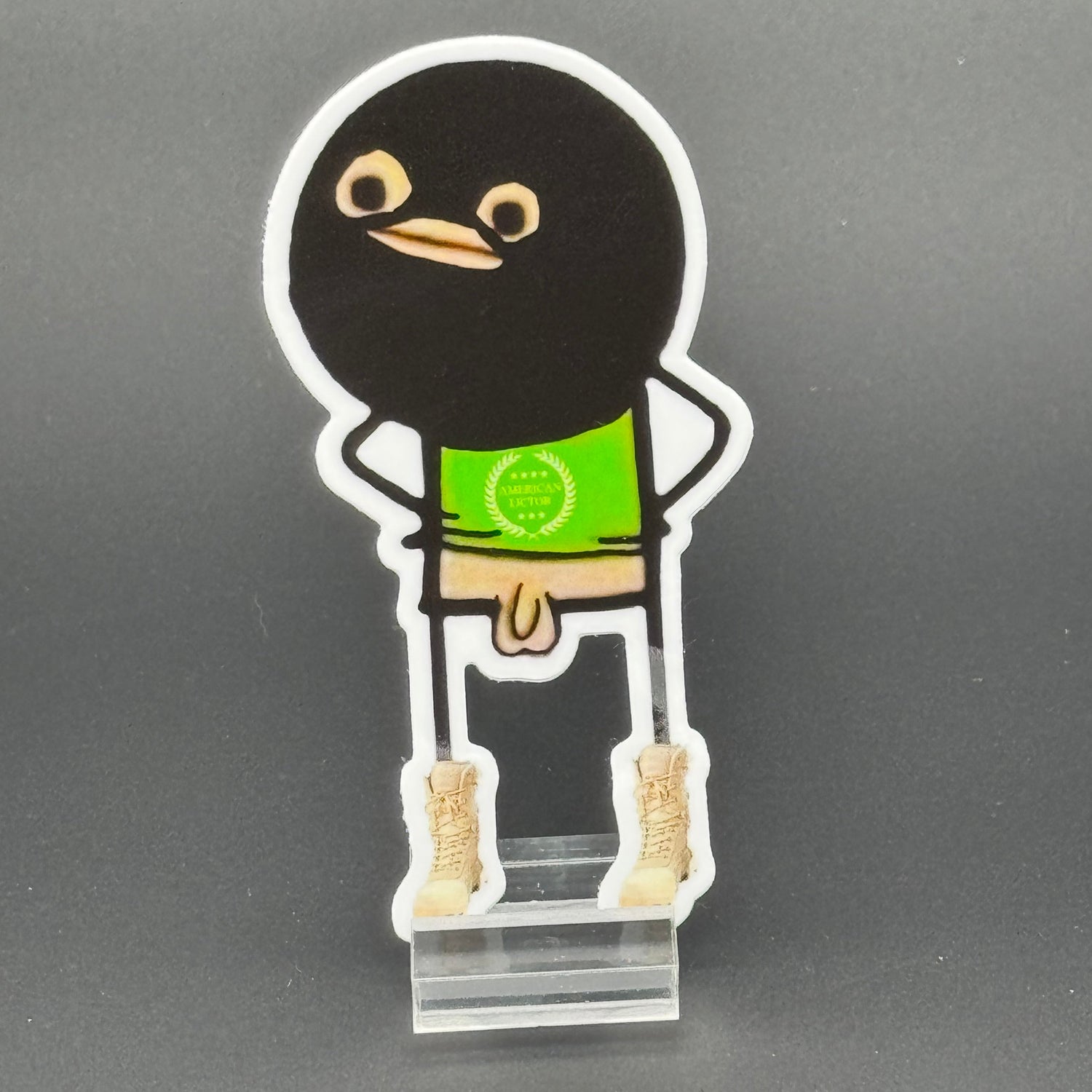 Sticker of a cartoon character wearing a ski mask with no pants on
