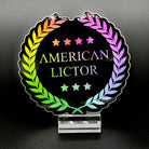 Sticker of the American Lictor Logo in black with chromatic coloring