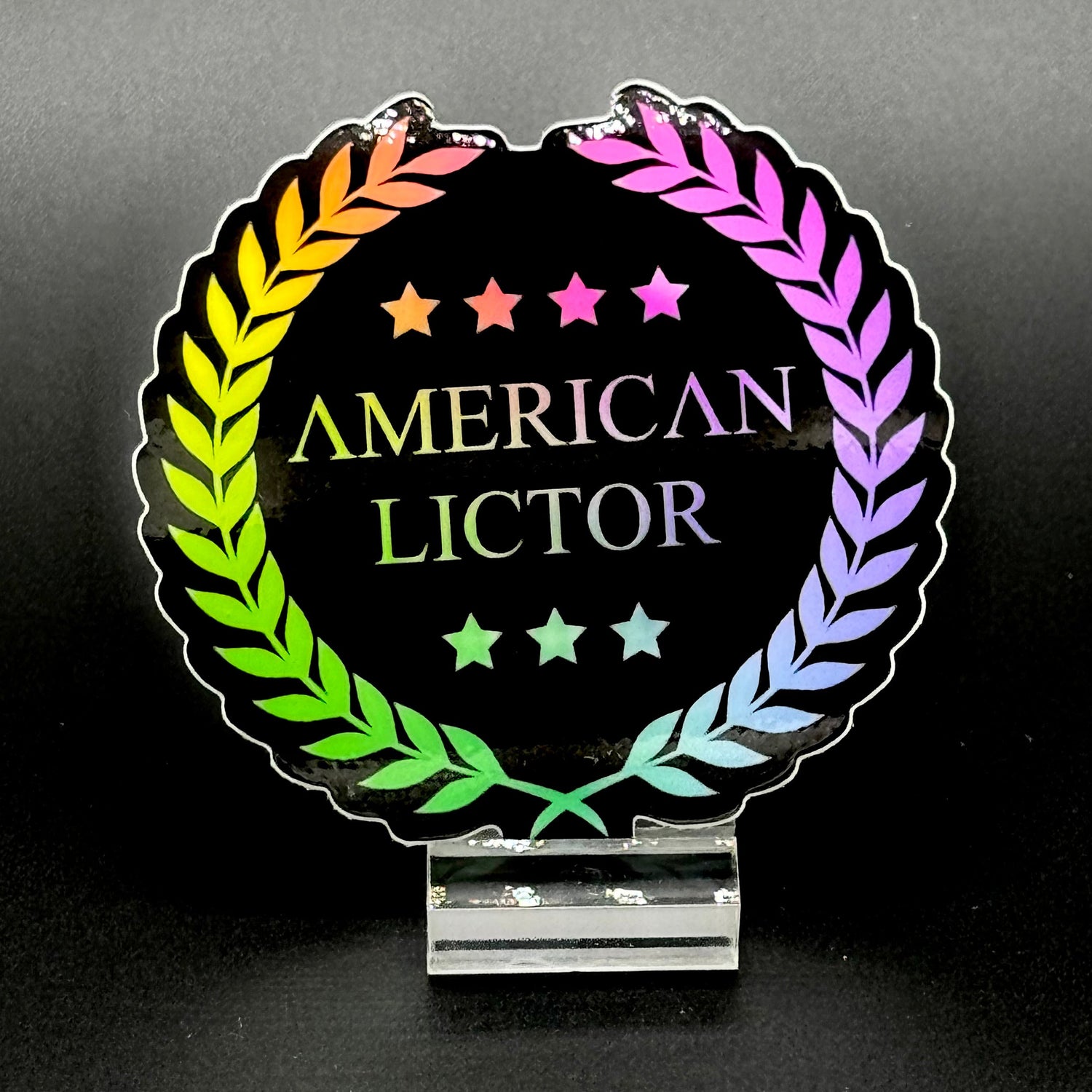 Sticker of the American Lictor Logo in black with chromatic coloring