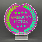 Sticker of the American Lictor Logo in Purple with green chromatic coloring