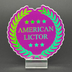 Sticker of the American Lictor Logo in Purple with green chromatic coloring