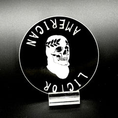 Sticker of the American Lictor Skull Logo in black