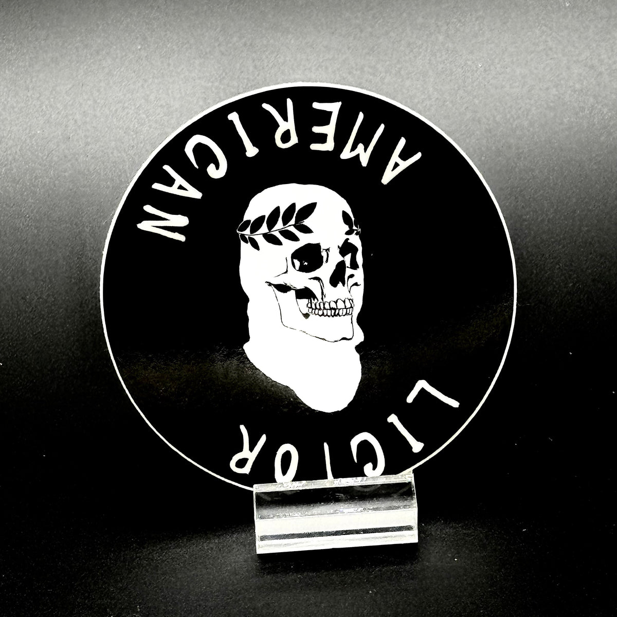 Sticker of the American Lictor Skull Logo in black