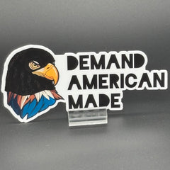 Sticker of an Eagle wearing a ski mask with the text 'Demand American Made'