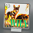 Multicolor sticker of a coyote with the text 'Wily'